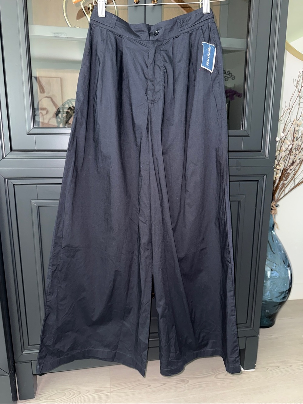 YFB Classic High-Waist Dark Navy Blue Wide Leg Pants.